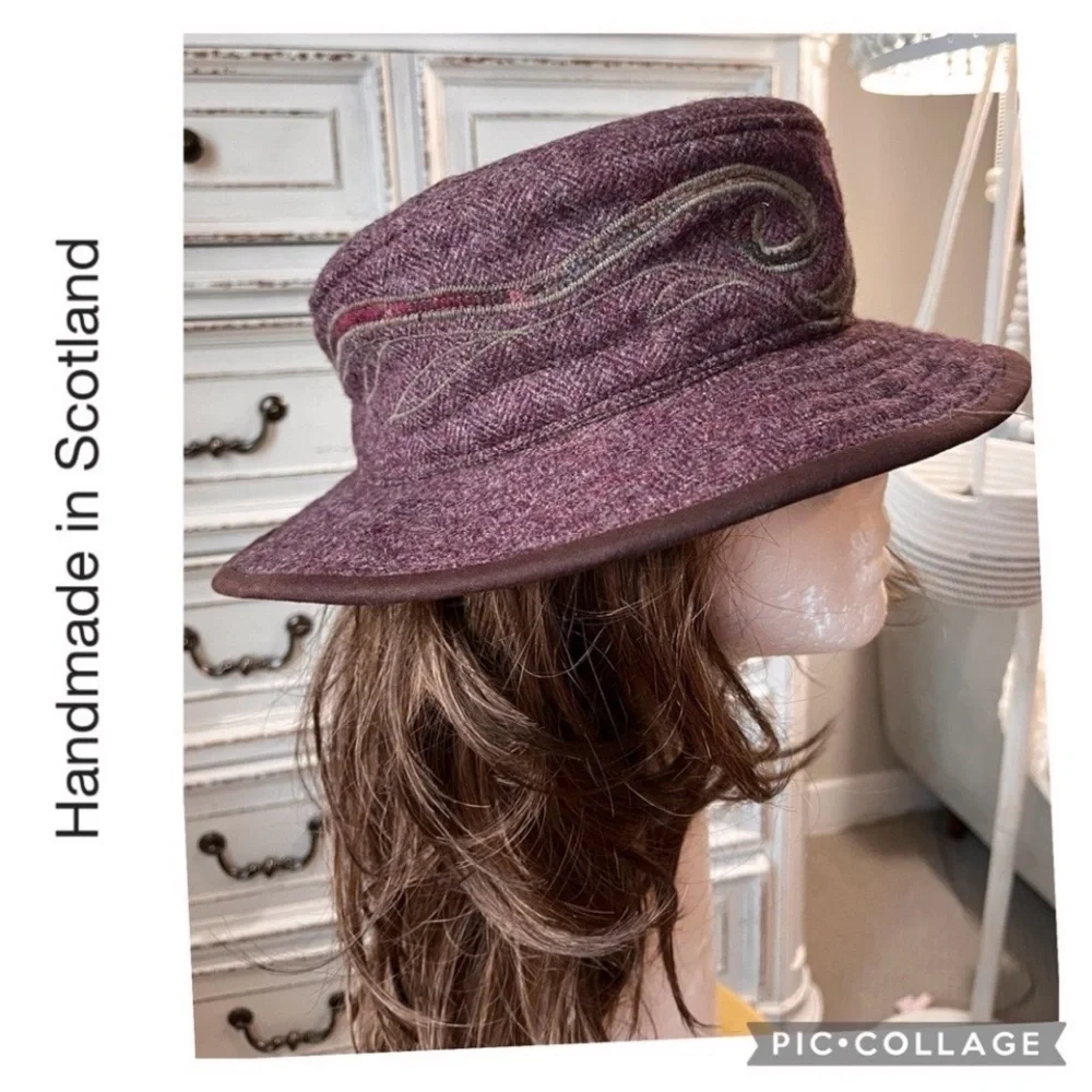 SCOTLAND HANDMADE TULLOCH DESIGNS EMBROIDERED WOOL VELVET HAT